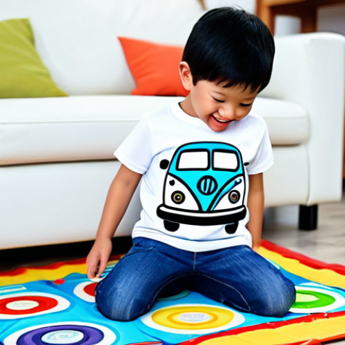 Home 19 타요 상품 유통 채널 - **
A cheerful child, fully clothed in a TAYO-themed t-shirt and jeans, playing with a TAYO toy bus ...